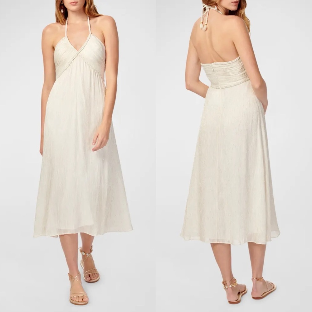 Sonoma Metallic Silk Backless Halter Midi Dress